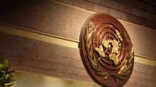 UN Logo at conference room 