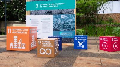 SDG cubes displayed outdoors at UNON