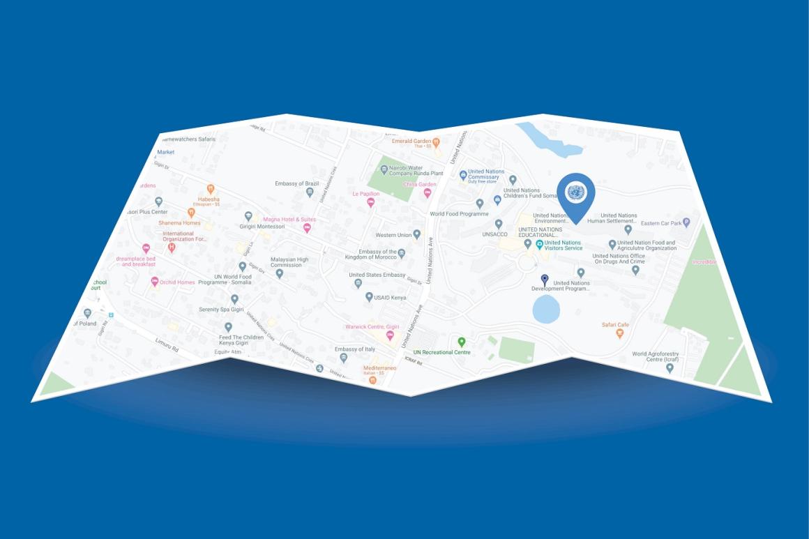 Map icon for transportation used to get to the United Nations Office in Nairobi office