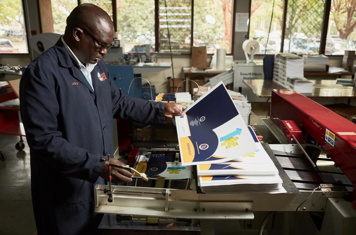 UNON / Division of Conference Services staff from the Publishing Services Section, undertaking quality review of publications 