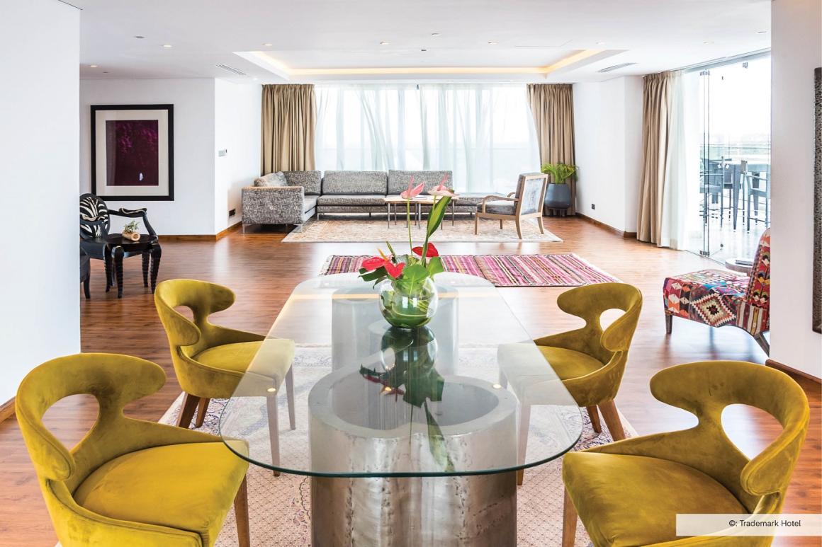 Bright hotel room with modern furniture