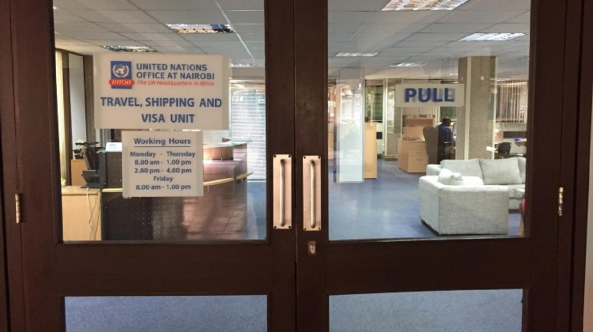 Entrance door to travel office