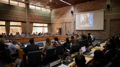 Delegates attending a meeting in Conference room 4 in the United Nations Office at Nairobi. 