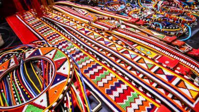 Maasai Colorful beadwork on display at the exhibition space of the United Nations Office at Nairobi 
